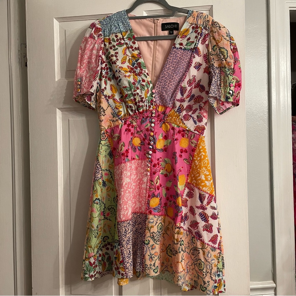 Saloni Lea Patchwork Mini Dress Saks Revolve Designer Wedding Guest *Price Firm* - Picture 3 of 6